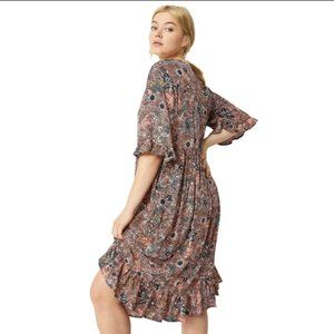 Ellos 4X 34/36 Rose Floral 100% Rayon Ruffled Hem Detail Empire Waist Dress Plus